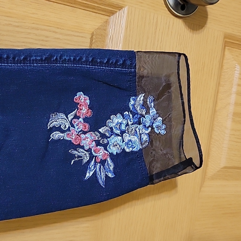 White House Black Market Dark Blue Straight Leg Jeans with Floral Embroidery - Picture 2 of 5
